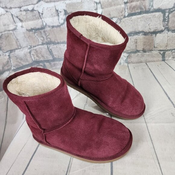 UGG Koolaburra Suede Leather Shearling Fur Lined Winter Boots Cranberry Size 4 - Picture 5 of 15